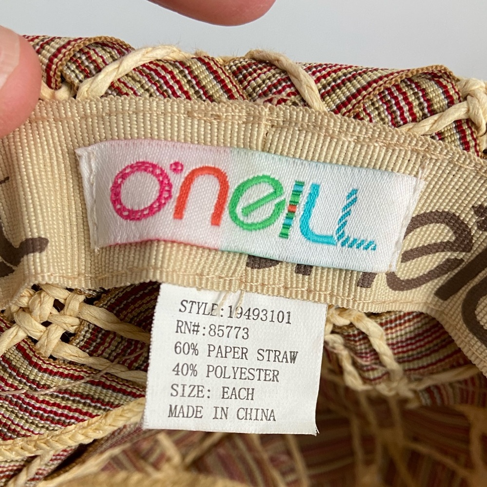 O’Neill Women’s Summer Straw Hat Tan Floppy Hat Coconut Shell Logo One Sizs - Picture 5 of 5